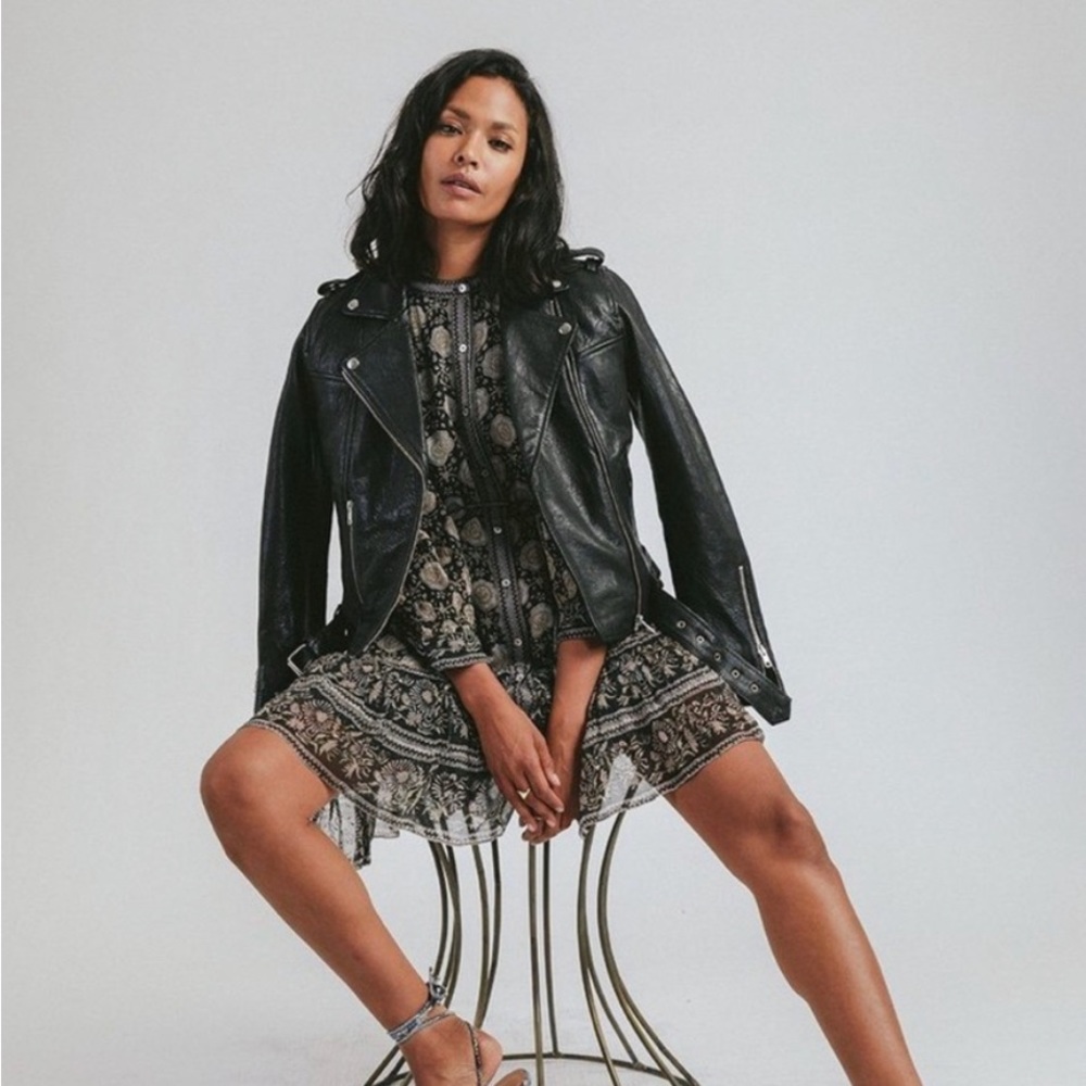 Cleobella black leather motorcycle jacket